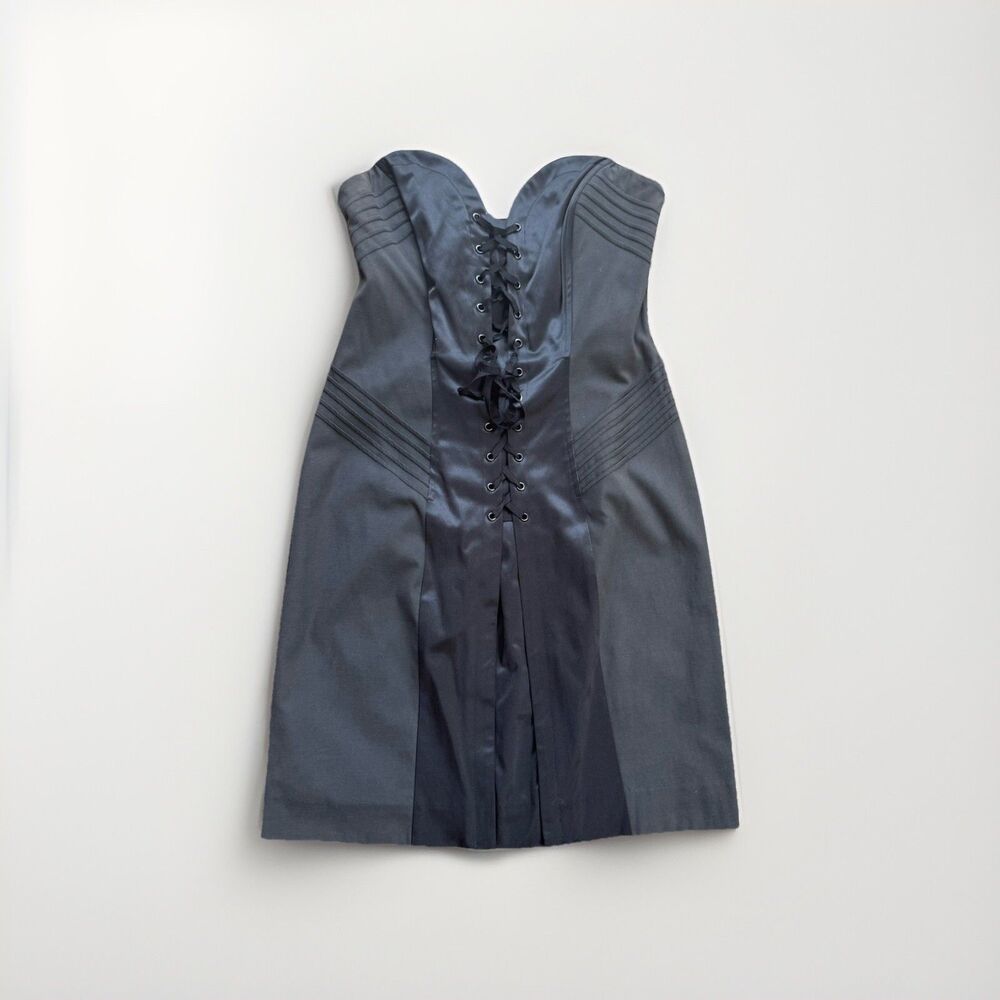 Vintage Betsey Johnson Corset Dress Black Satin Strapless Stretch Y2K Size 4 - Picture 7 of 15